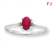 10k White Gold Polished Geniune Diamond & Ruby Birthstone Ring