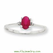 10k White Gold Polished Geniune Diamond & Ruby Birthstone Ring