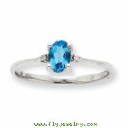 10k White Gold Polished Geniune Diamond/Blue Topaz Birthstone Ring