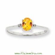 10k White Gold Polished Geniune Diamond/Citrine Birthstone Ring