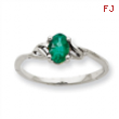 10k White Gold Polished Geniune Emerald Birthstone Ring