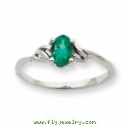 10k White Gold Polished Geniune Emerald Birthstone Ring