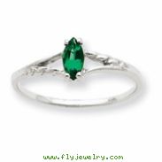 10k White Gold Polished Geniune Emerald Birthstone Ring