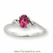 10k White Gold Polished Geniune Pink Tourmaline Birthstone Ring