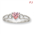 10k White Gold Polished Geniune Pink Tourmaline Birthstone Ring