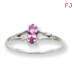 10k White Gold Polished Geniune Pink Tourmaline Birthstone Ring