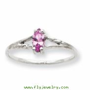 10k White Gold Polished Geniune Pink Tourmaline Birthstone Ring