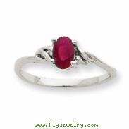 10k White Gold Polished Geniune Ruby Birthstone Ring