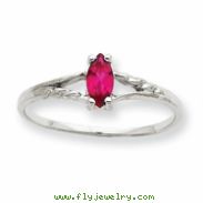 10k White Gold Polished Geniune Ruby Birthstone Ring