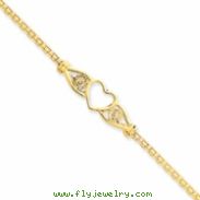 14k  Polished Antiqued Heart Anklet