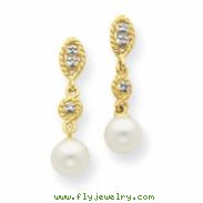 14k & Rhodium 6.5mm FW Cult Button Pearl & Diamond Post Earrings