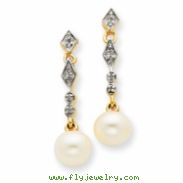 14k & Rhodium Cultured Pearl & Diamond Earrings