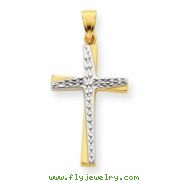 14k & Rhodium Diamond-cut Cross Pendant