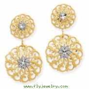 14K & Rhodium Diamond-cut Filigree Medallion Drop Post Earrings