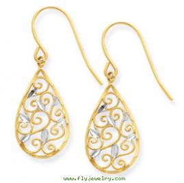 14K & Rhodium Diamond-cut Filigree Teardrop Wire Earrings