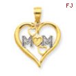 14k & Rhodium Diamond-cut Mom Heart Pendant