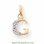 14k & Rhodium Polished .01ct Diamond Initial G Charm