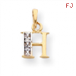 14k & Rhodium Polished .01ct Diamond Initial H Charm