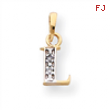 14k & Rhodium Polished .01ct Diamond Initial L Charm
