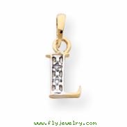 14k & Rhodium Polished .01ct Diamond Initial L Charm