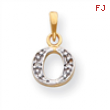 14k & Rhodium Polished .01ct Diamond Initial O Charm