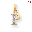 14k & Rhodium Polished .01ct Diamond Initial P Charm