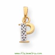 14k & Rhodium Polished .01ct Diamond Initial P Charm