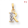 14k & Rhodium Polished .01ct Diamond Initial R Charm