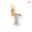 14k & Rhodium Polished .01ct Diamond Initial T Charm