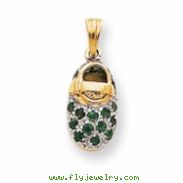 14k & Rhodium Prong-Set May/Emerald Baby Shoe Charm