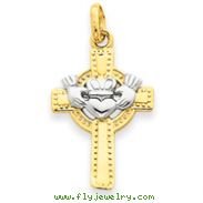 14K  Two-Tone Gold Claddagh Cross Pendant