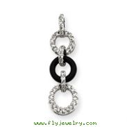 14K  White Gold Diamond & Onyx Circle Pendant