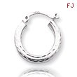 14K  White Gold Diamond-Cut 3x19mm Round Hoop Earrings