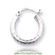 14K  White Gold Diamond-Cut 3x19mm Round Hoop Earrings