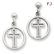 14K  White Gold Polished Eternal Life Cross Dangle Post Earrings