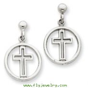 14K  White Gold Polished Eternal Life Cross Dangle Post Earrings