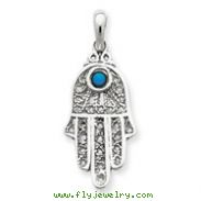 14K  White Gold Turquoise Filigree Chamseh Pendant