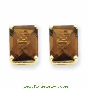 14k 10x8 Emerald Smokey Quartz Earring