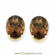 14k 12x10 Oval Smokey Quartz Earring