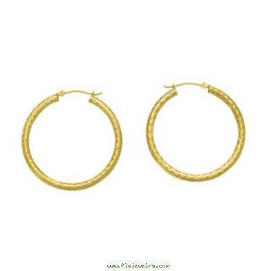 14K 2x30mm Diamond-Cut Hoop Earrings