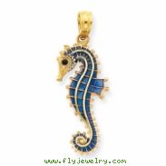 14K 3-D Blue Enameled Seahorse Pendant