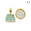 14K 3-D Light Blue Enameled Happy Birthday Cake Pendant