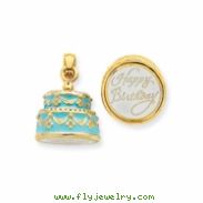 14K 3-D Light Blue Enameled Happy Birthday Cake Pendant