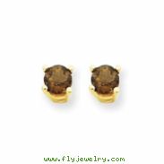 14k 4mm Round Smokey Quartz Earring