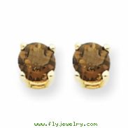 14k 4mm Round Smokey Quartz Earring