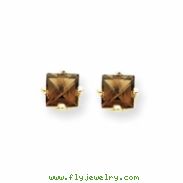 14k 4mm Square Smokey Quartz Earring