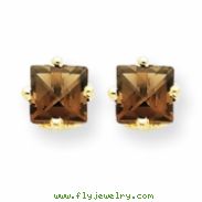 14k 4mm Square Smokey Quartz Earring