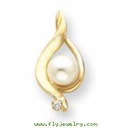 14k 5.5mm Pearl A Diamond pendant