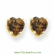 14k 5mm Heart Smokey Quartz Earring