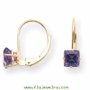 14k 5mm Princess Cut Amethyst leverback earring